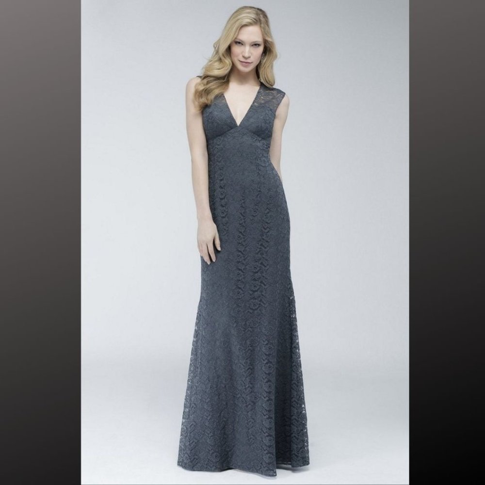 WToo Curve Pewter V-Neck All Over Lace, Fitted Bodice with Deep Open Back NWT!